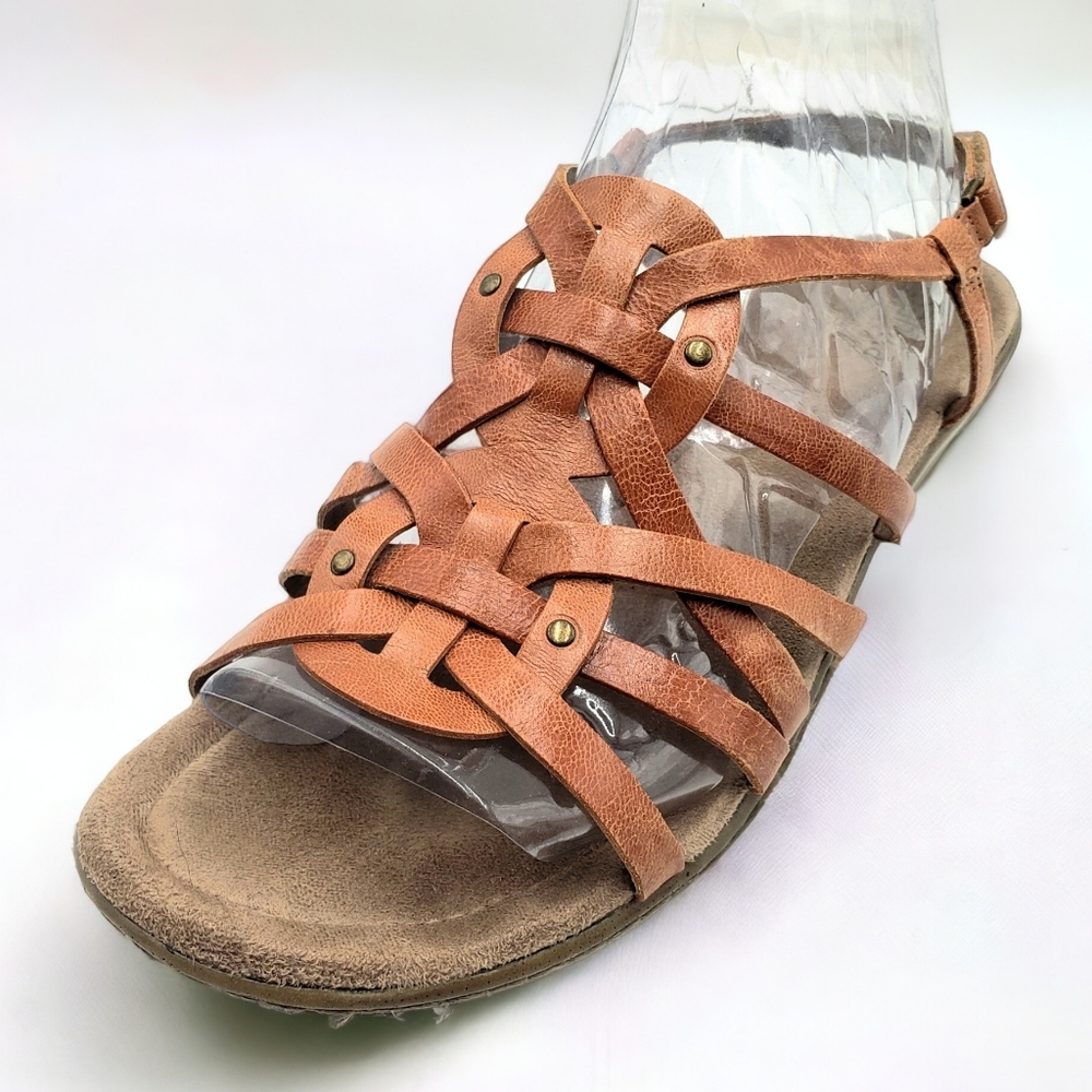 Sanita Womens 10.5-11 Leather Mini Wedge Sandals Brown Strappy Boho Casual